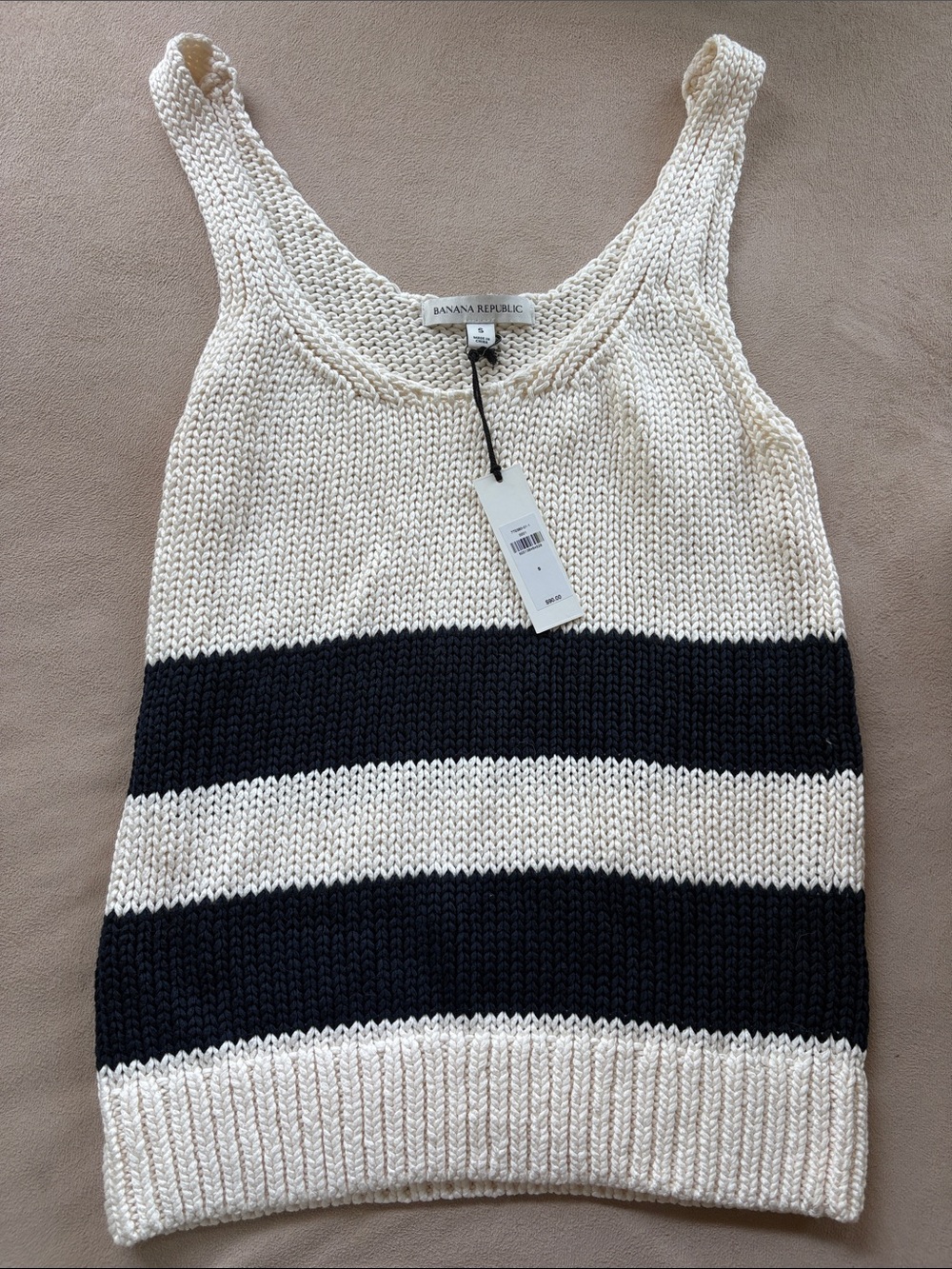 Banana Republic Cream and Black Striped Knit Tank